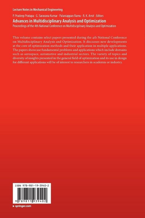 Produktbild: Advances in Multidisciplinary Analysis and Optimization