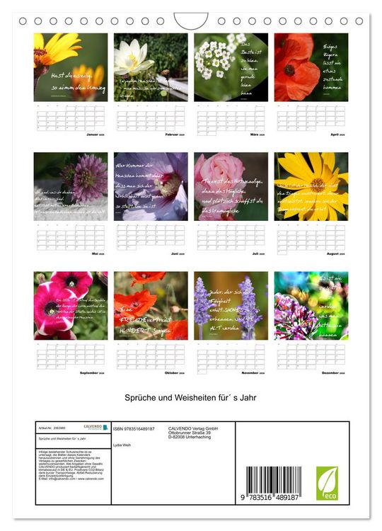 Produktbild: Spr&uuml;che und Weisheiten f&uuml;r&acute; s Jahr (Wandkalender 2026 DIN A4 hoch), CALVENDO Monatskalender