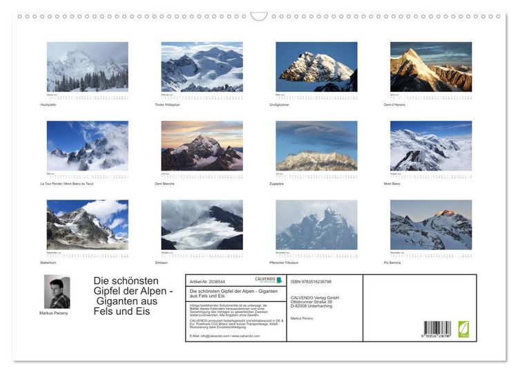 Produktbild: Die sch&ouml;nsten Gipfel der Alpen - Giganten aus Fels und Eis (Wandkalender 2026 DIN A2 quer), CALVENDO Monatskalender