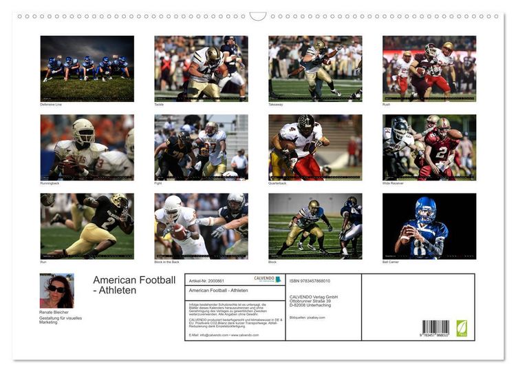Produktbild: American Football - Athleten (Wandkalender 2026 DIN A2 quer), CALVENDO Monatskalender