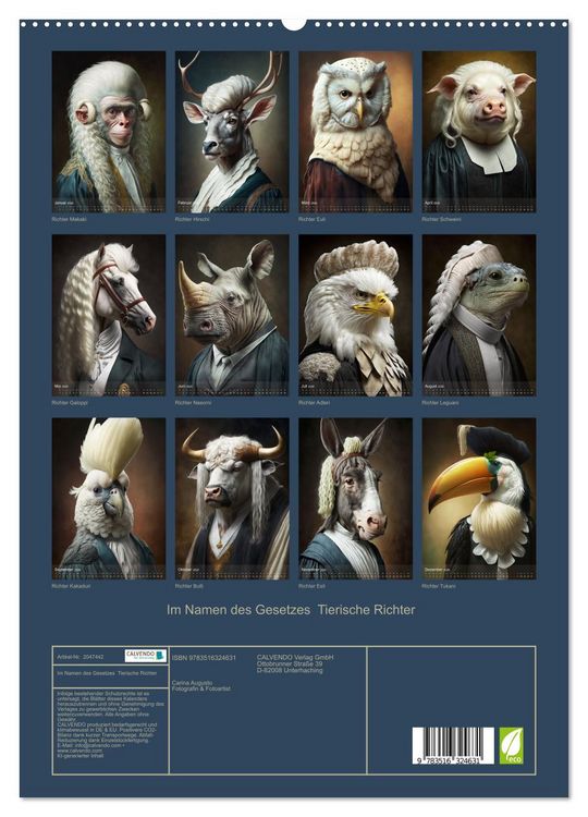 Produktbild: Im Namen des Gesetzes Tierische Richter (hochwertiger Premium Wandkalender 2026 DIN A2 hoch), Kunstdruck in Hochglanz