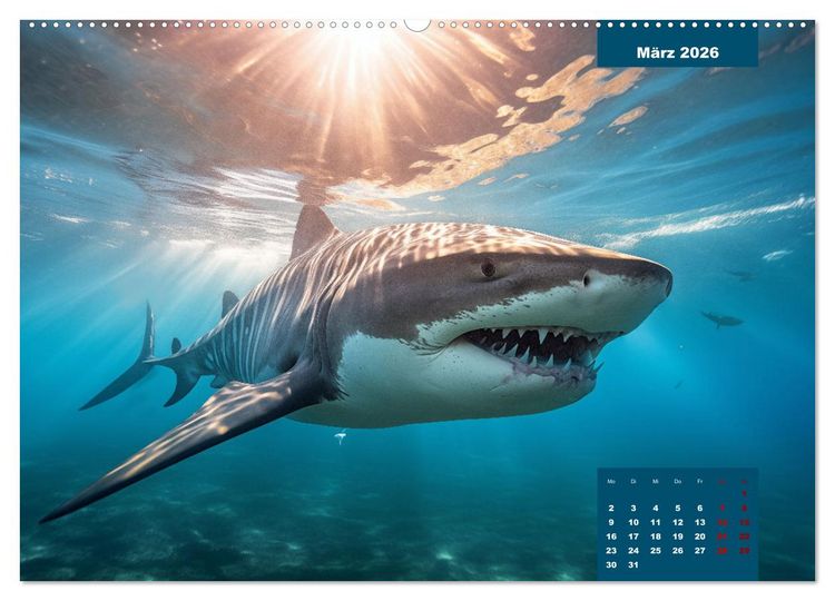 Produktbild: Stille Giganten - KI-generierte Hai-Impressionen (hochwertiger Premium Wandkalender 2026 DIN A2 quer), Kunstdruck in Hochglanz