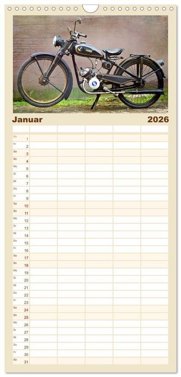 Produktbild: Familienplaner 2026 - Motorrad Oldtimer mit 5 Spalten (Wandkalender, 21 x 45 cm) CALVENDO
