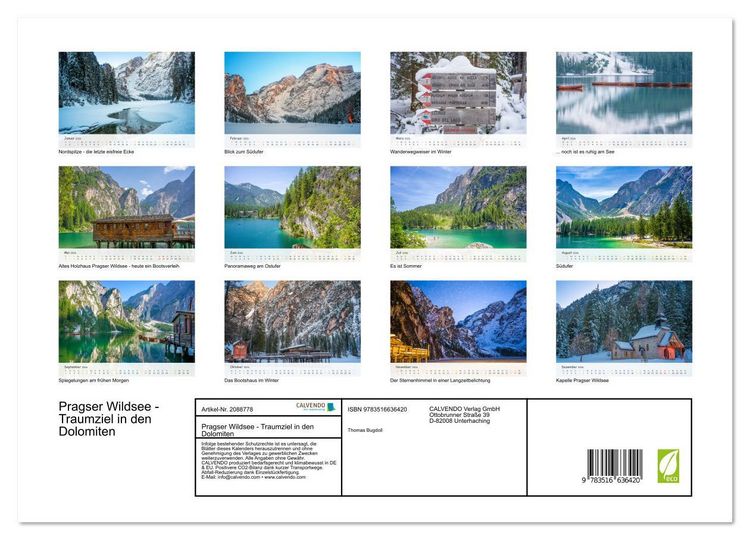 Produktbild: Pragser Wildsee - Traumziel in den Dolomiten (hochwertiger Premium Wandkalender 2026 DIN A2 quer), Kunstdruck in Hochglanz
