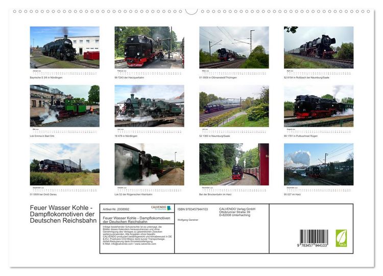 Produktbild: Feuer Wasser Kohle - Dampflokomotiven der Deutschen Reichsbahn (hochwertiger Premium Wandkalender 2026 DIN A2 quer), Kunstdruck in Hochglanz