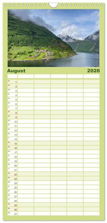 Produktbild: Familienplaner 2026 - Norwegens wundersch&ouml;ne Fjorde mit 5 Spalten (Wandkalender, 21 x 45 cm) CALVENDO
