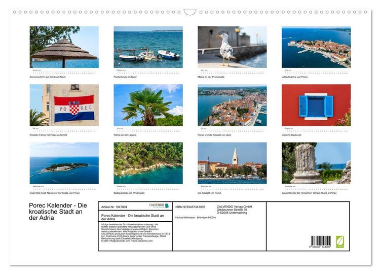 Produktbild: Porec Kalender - Die kroatische Stadt an der Adria (Wandkalender 2026 DIN A2 quer), CALVENDO Monatskalender