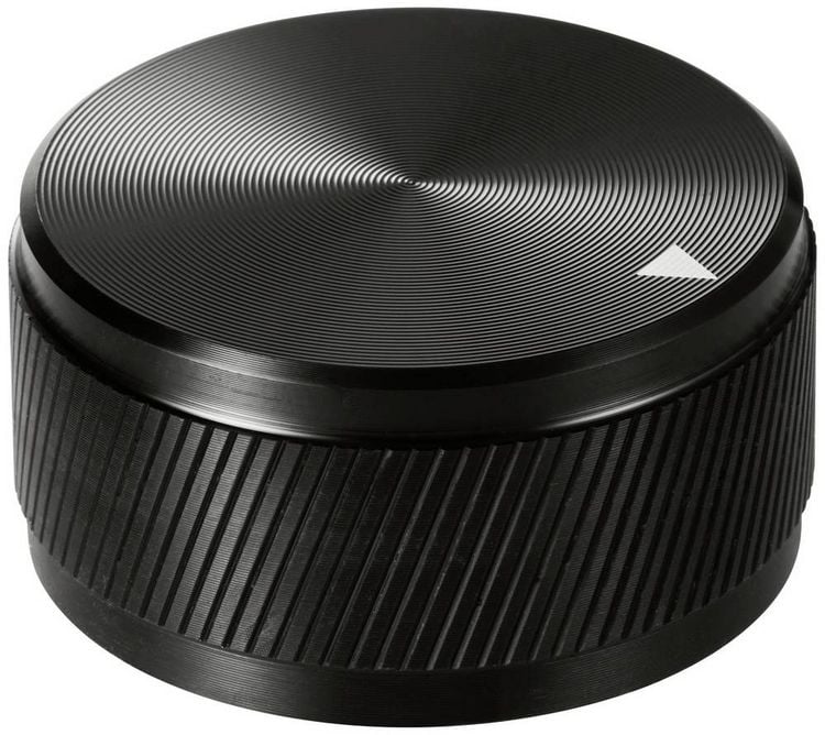 Produktbild: TRU COMPONENTS TC-11654300 Drehknopf mit Knopfmarkierung Schwarz (&Oslash; x H) 34 mm x 17 mm Aluminium 1 St.