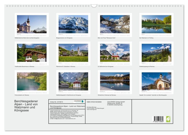 Produktbild: Berchtesgadener Alpen - Land von Watzmann und K&ouml;nigssee (Wandkalender 2026 DIN A2 quer), CALVENDO Monatskalender