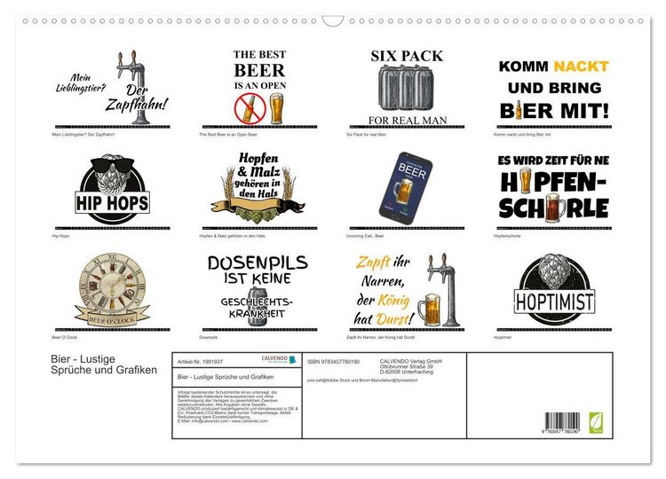 Produktbild: Bier - Lustige Spr&uuml;che und Grafiken (Wandkalender 2026 DIN A2 quer), CALVENDO Monatskalender