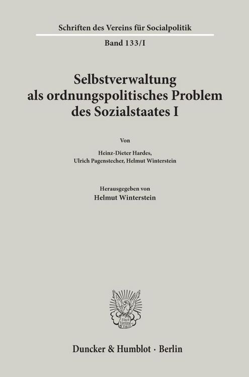 Produktbild: Selbstverwaltung als ordnungspolitisches Problem des Sozialstaates I.