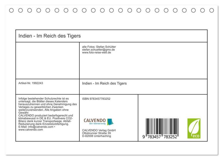 Produktbild: Indien - Im Reich des Tigers (Tischkalender 2026 DIN A5 quer), CALVENDO Monatskalender