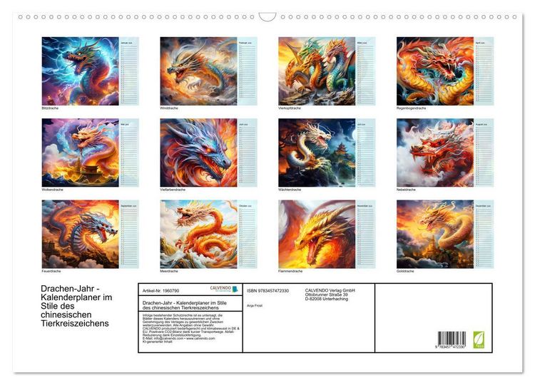 Produktbild: Drachen-Jahr - Kalenderplaner im Stile des chinesischen Tierkreiszeichens (Wandkalender 2026 DIN A2 quer), CALVENDO Monatskalender