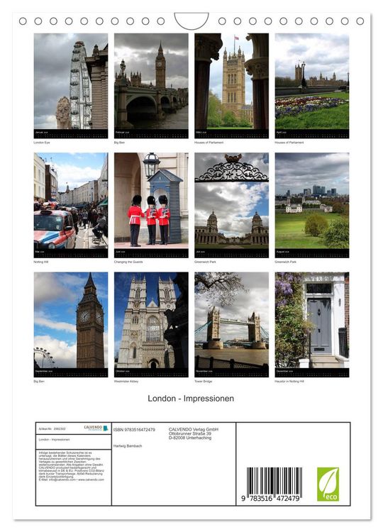 Produktbild: London - Impressionen (Wandkalender 2026 DIN A4 hoch), CALVENDO Monatskalender