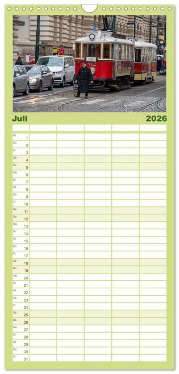 Produktbild: Familienplaner 2026 - Stra&szlig;enbahnklassiker auf Schienen mit 5 Spalten (Wandkalender, 21 x 45 cm) CALVENDO