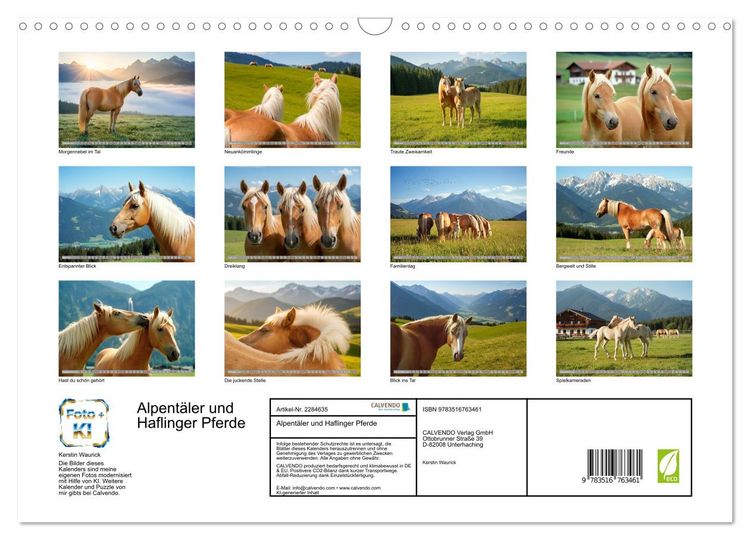 Produktbild: Alpent&auml;ler und Haflinger Pferde (Wandkalender 2027 DIN A3 quer), CALVENDO Monatskalender