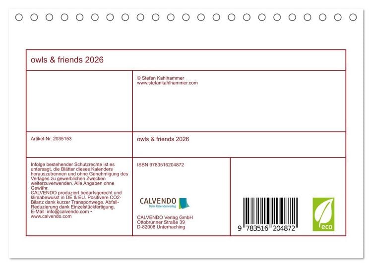 Produktbild: owls & friends 2026 (Tischkalender 2026 DIN A5 quer), CALVENDO Monatskalender