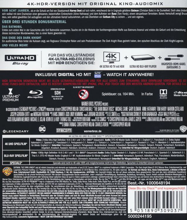 Produktbild: The Dark Knight Rises (4K Ultra HD) (+ 2 Blu-rays)