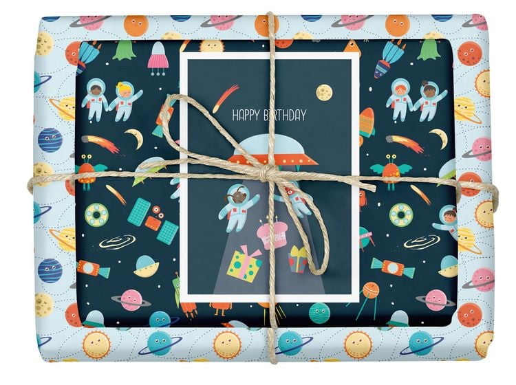 Produktbild: Geschenkpapier-Set f&uuml;r Kinder: Weltall (Astronauten/ Raketen/ Weltraum)