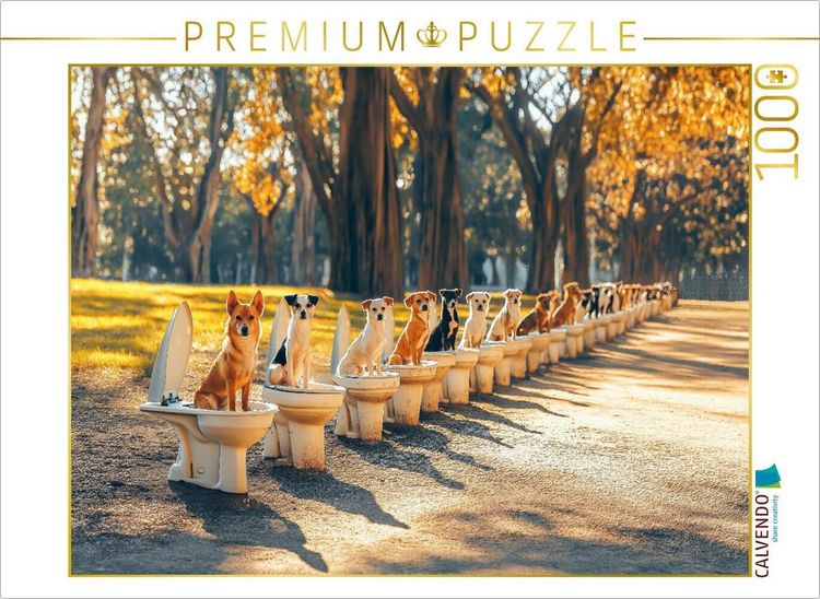 Produktbild: CALVENDO Puzzle Hundeschlange auf dem Klo - tierischer Humor f&uuml;r Puzzlefans | 1000 Teile Lege-Gr&ouml;&szlig;e 64x48cm Foto-Puzzle f&uuml;r gl&uuml;ckliche Stunden