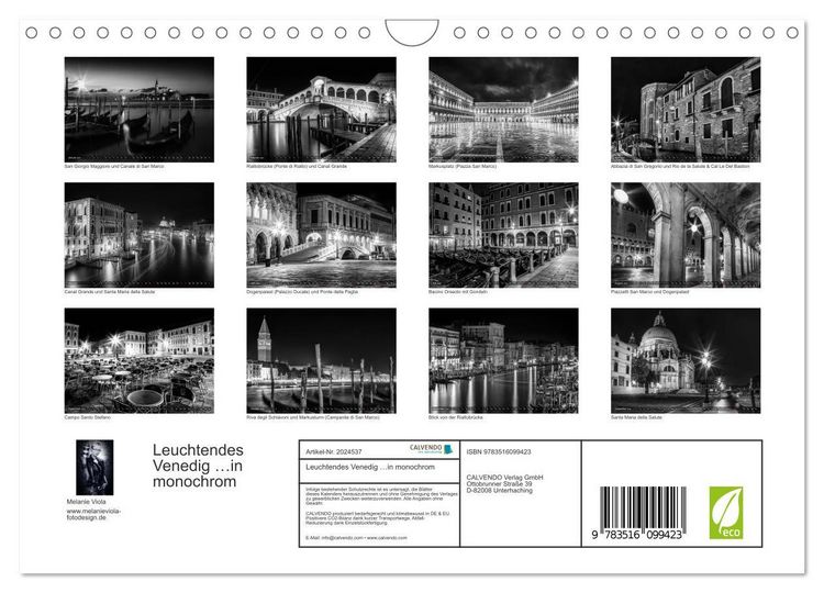 Produktbild: Leuchtendes Venedig &hellip;in monochrom (Wandkalender 2026 DIN A4 quer), CALVENDO Monatskalender