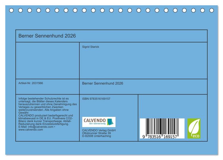 Produktbild: Berner Sennenhund 2026 (Tischkalender 2026 DIN A5 quer), CALVENDO Monatskalender