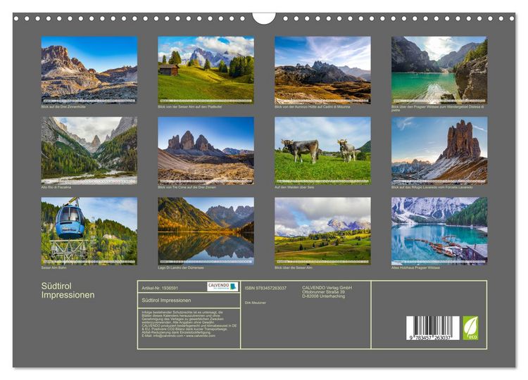 Produktbild: S&uuml;dtirol Impressionen (Wandkalender 2026 DIN A3 quer), CALVENDO Monatskalender