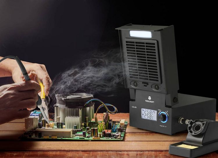 Produktbild: TOOLCRAFT LSL-951 L&ouml;tstation mit LED-Beleuchtung und L&ouml;trauchabsaugung digital 80 W 160 - 480 &deg;C