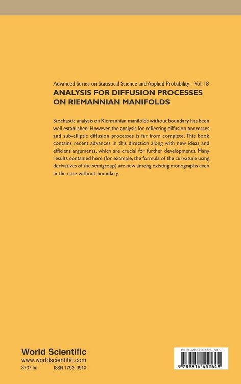 Produktbild: ANALYSIS FOR DIFFUSION PROCESSES ON RIEMANNIAN MANIFOLDS