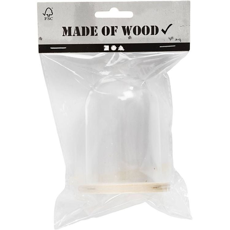 Produktbild: Creativ Company Plastikglas Glocke auf Holzfu&szlig;, H 9,5 cm, D 6 cm, Lochgr&ouml;&szlig;e 3 mm, 1 Stk