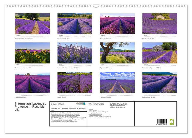 Produktbild: Tr&auml;ume aus Lavendel, Provence in Rosa bis Lila (Wandkalender 2026 DIN A2 quer), CALVENDO Monatskalender