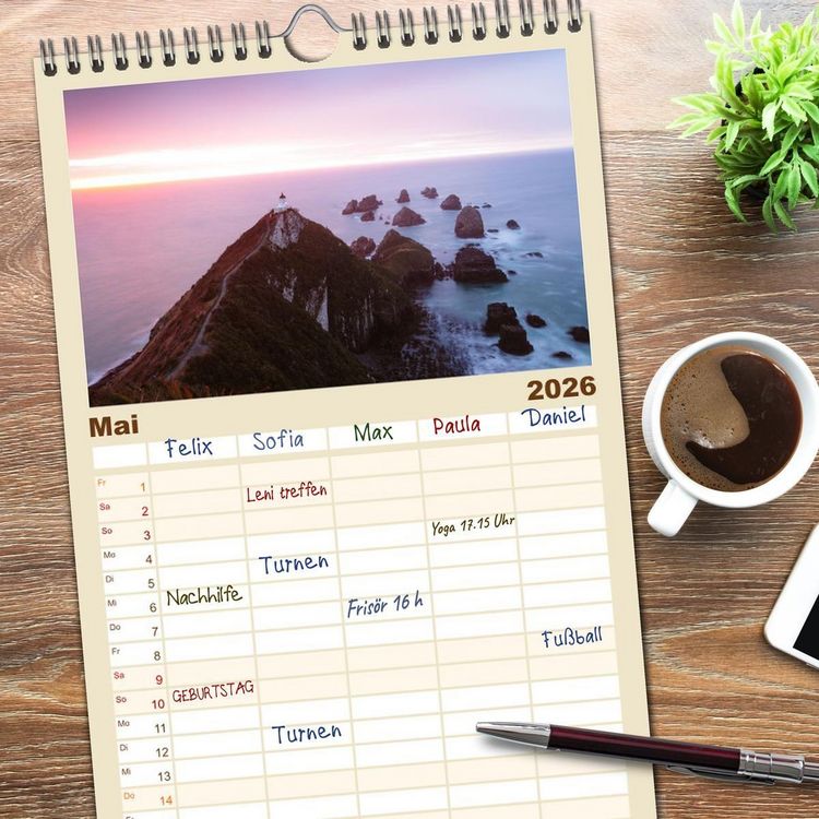 Produktbild: Familienplaner 2026 - Neuseeland - Traumlandschaften aus einem Naturparadies mit 5 Spalten (Wandkalender, 21 x 45 cm) CALVENDO