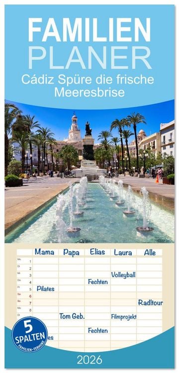 Produktbild: Familienplaner 2026 - C&aacute;diz Sp&uuml;re die frische Meeresbrise mit 5 Spalten (Wandkalender, 21 x 45 cm) CALVENDO