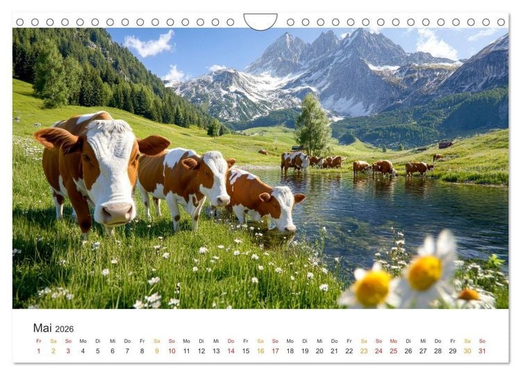Produktbild: Gl&uuml;ckliche Bergk&uuml;he - Leben auf der Alm (Wandkalender 2026 DIN A4 quer), CALVENDO Monatskalender