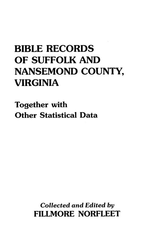 Produktbild: Bible Records of Suffolk and Nansemond County, Virginia