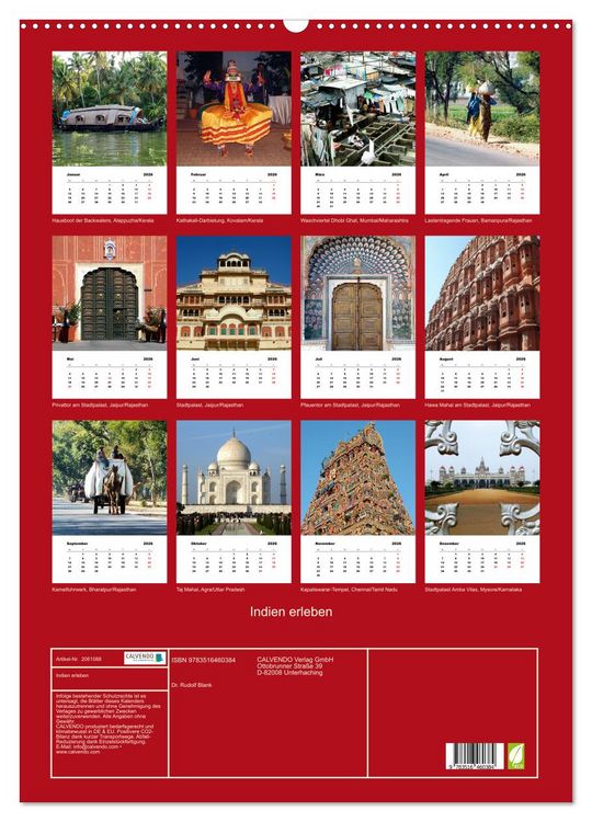 Produktbild: Indien erleben (Wandkalender 2026 DIN A2 hoch), CALVENDO Monatskalender