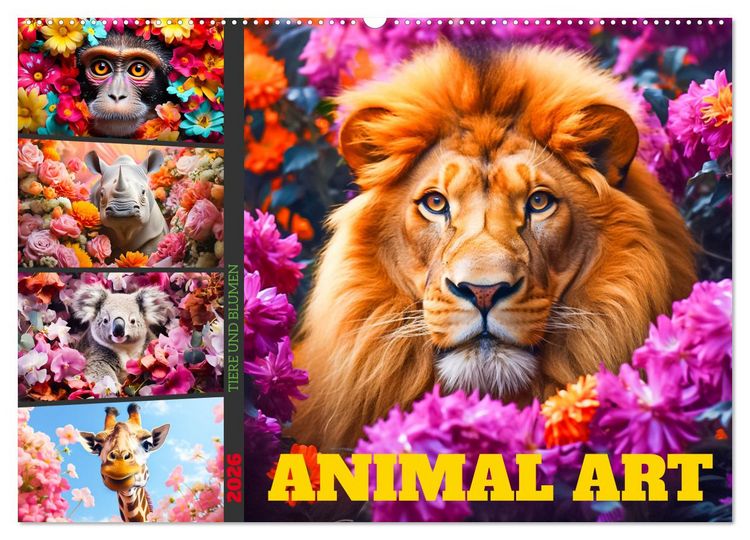 Produktbild: Animal Art - Tiere und Blumen (Wandkalender 2026 DIN A2 quer), CALVENDO Monatskalender