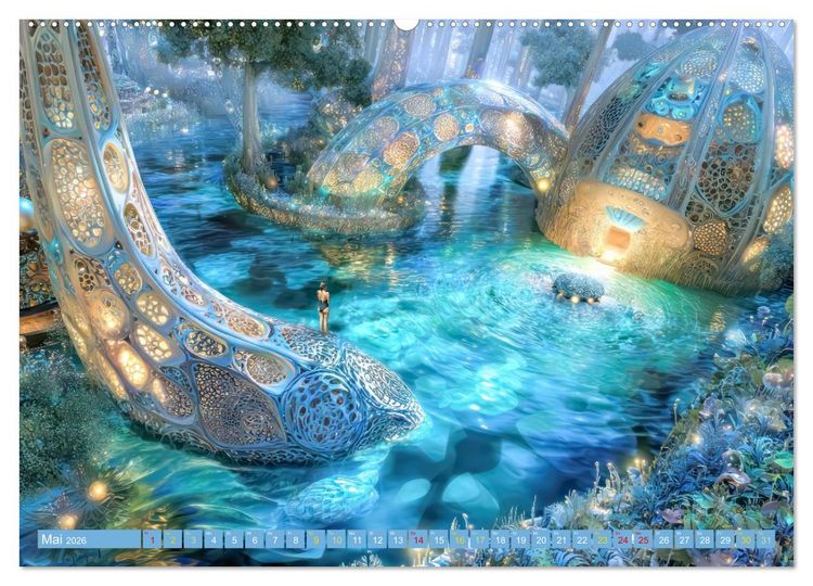 Produktbild: Fantasiekreaturen am Wasser - Biomorphe Landschaften (Wandkalender 2026 DIN A2 quer), CALVENDO Monatskalender