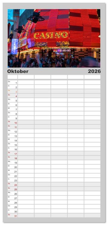 Produktbild: Familienplaner 2026 - Las Vegas Nightlife - Neonlichter, Casinos und unvergessliche N&auml;chte mit 5 Spalten (Wandkalender, 21 x 45 cm) CALVENDO
