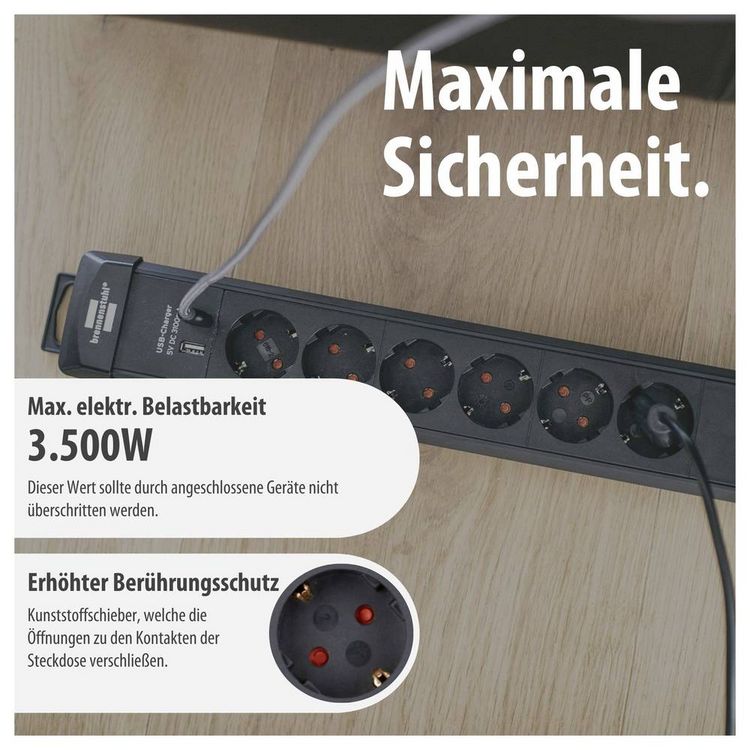 Produktbild: Brennenstuhl 1951160602 Steckdosenleiste mit Schalter 6fach Schwarz Schutzkontakt 1 St.