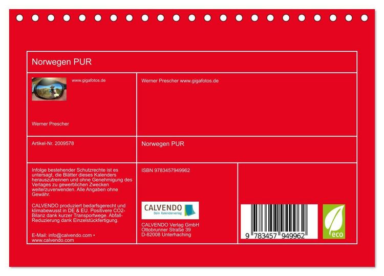 Produktbild: Norwegen PUR (Tischkalender 2026 DIN A5 quer), CALVENDO Monatskalender