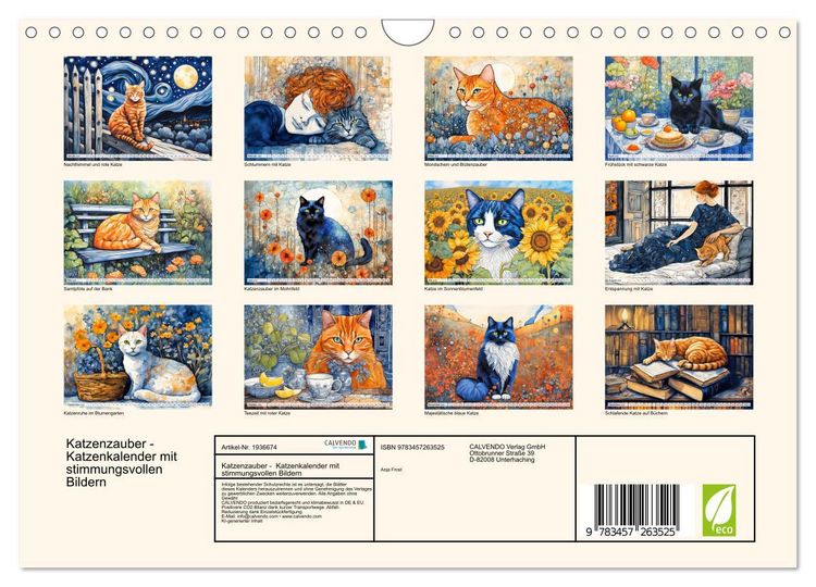 Produktbild: Katzenzauber - Katzenkalender mit stimmungsvollen Bildern (Wandkalender 2026 DIN A4 quer), CALVENDO Monatskalender