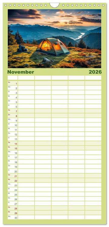 Produktbild: Familienplaner 2026 - Camping mit dem Zelt mit 5 Spalten (Wandkalender, 21 x 45 cm) CALVENDO
