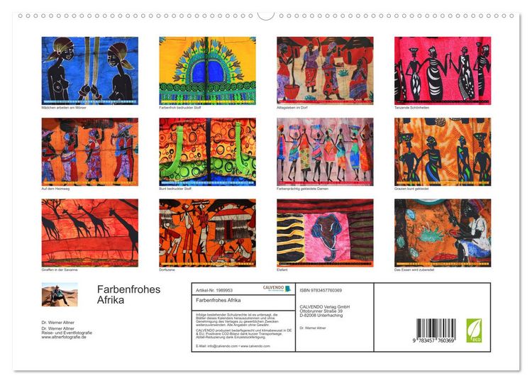 Produktbild: Farbenfrohes Afrika (hochwertiger Premium Wandkalender 2026 DIN A2 quer), Kunstdruck in Hochglanz