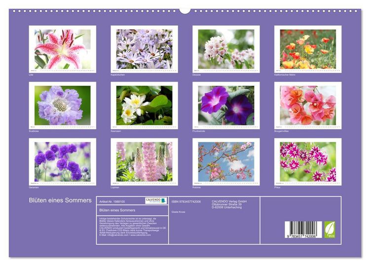 Produktbild: Bl&uuml;ten eines Sommers (hochwertiger Premium Wandkalender 2026 DIN A2 quer), Kunstdruck in Hochglanz