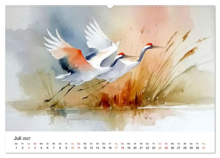 Produktbild: Kraniche zwischen Wind und Weite (hochwertiger Premium Wandkalender 2027 DIN A2 quer), Kunstdruck in Hochglanz