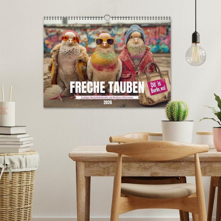 Produktbild: Freche Tauben - Lustiger Spr&uuml;chekalender mit Berliner Schnautze (Wandkalender 2026 DIN A3 quer), CALVENDO Monatskalender