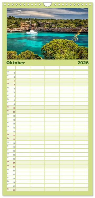 Produktbild: Familienplaner 2026 - Mallorca - Trauminsel des S&uuml;dens mit 5 Spalten (Wandkalender, 21 x 45 cm) CALVENDO