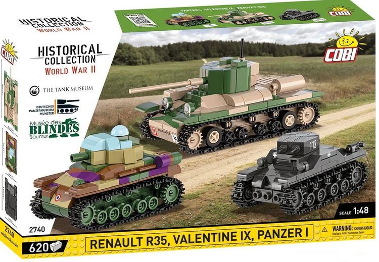 Produktbild: COBI Historical Collection 2740 - Renault R35, Valentine IX, Panzer I, Bausatz 1:48, 595 Klemmbausteine