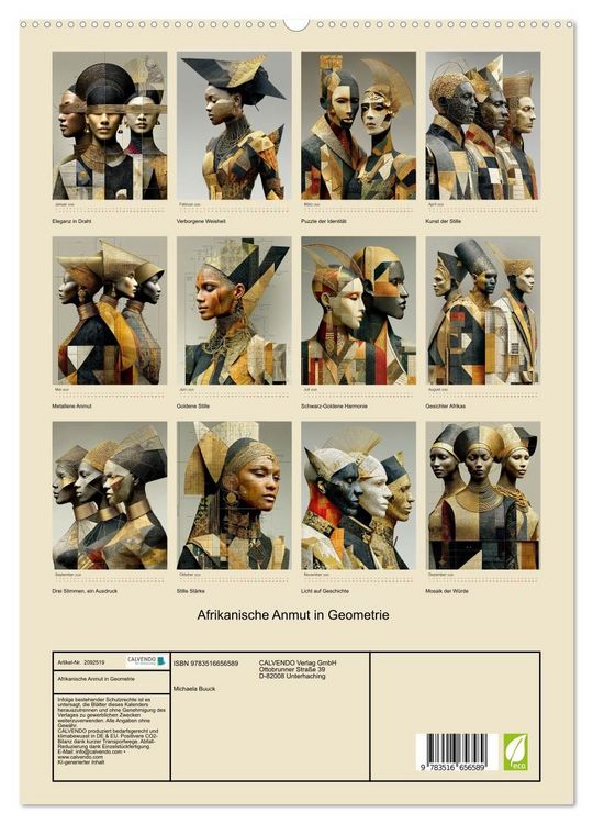 Produktbild: Afrikanische Anmut in Geometrie (hochwertiger Premium Wandkalender 2026 DIN A2 hoch), Kunstdruck in Hochglanz